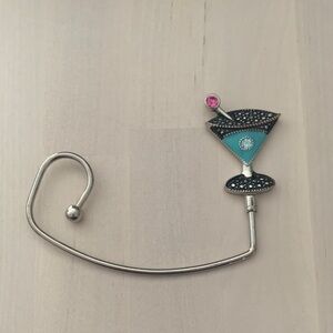 Cocktail Glass Purse Hook with Turquoise and Pink Accents